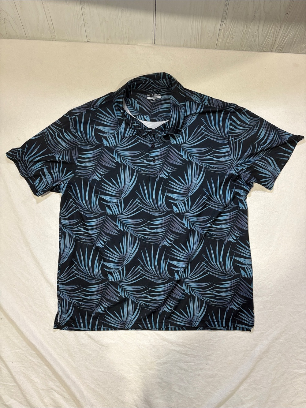 Falls Creek Performance Teal Blue Tropical Palm Print Polo Shirt - Men's XL